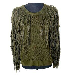 SADIE & SAGE Shaggy Fringe Sweater Pullover Long Sleeve Olive Green S 27-3